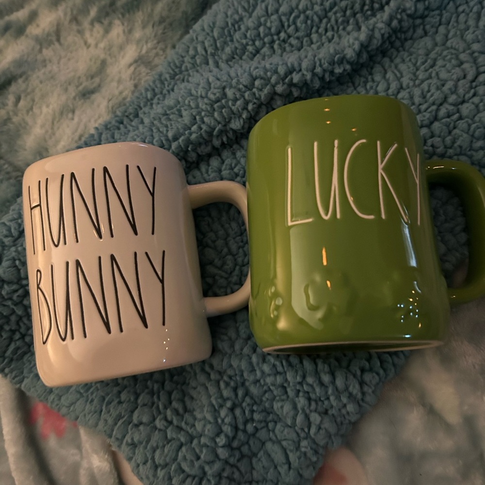 NEW Rae Dunn Hunny Bunny and Lucky Mug Set - White and Green